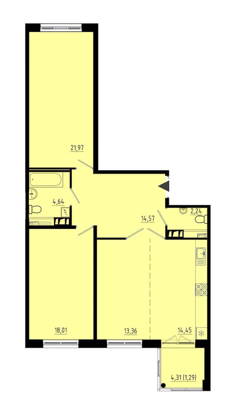 Двухкомнатная квартира в : площадь 90.5 м2 , этаж: 1 – купить в Санкт-Петербурге